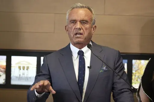Health and Human Services Secretary Robert F. Kennedy Jr. speaks during a press conference about Utah's new fluoride ban, food additives and SNAP funds legislation, Monday, April 7, 2025, in Salt Lake City. (AP Photo/Melissa Majchrzak)