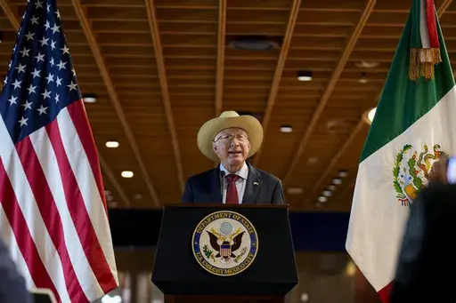 U.S. Ambassador to Mexico Ken Salazar speaks during a press conference at the new embassy still under construction, in Mexico City, Oct. 29, 2024. (AP Photo/Moises Castillo, File)