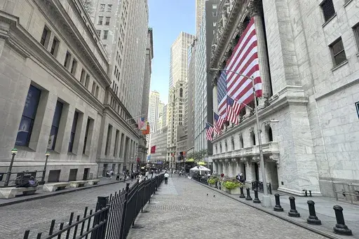 The New York Stock Exchange is shown on July 16, 2024, in New York. Shares have fallen in Asia on Friday, July 19, 2024, after a broad washout across Wall Street dragged U.S. stocks lower. (AP Photo/Peter Morgan, File)