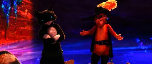 This image released by DreamWorks Animation shows the characters Kitty Softpaws, voiced by Salma Hayek Pinault, left, and Puss in Boots, voiced by Antonio Banderas, from the animated film "Puss in Boots: The Last Wish" by director Joel Crawford. (DreamWorks Animation via AP)