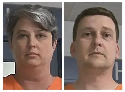 These booking photos released Oct. 9, 2021, by the West Virginia Regional Jail and Correctional Facility Authority show Diana Toebbe, left, and Jonathan Toebbe. A judge cited the “great danger” that the Navy engineer and his wife placed on the United States in sentencing them to lengthy prison terms Wednesday, Nov. 9, 2022, for a plot to sell secrets about nuclear-submarines to what they thought was a foreign government. (West Virginia Regional Jail and Correctional Facility Authority via AP