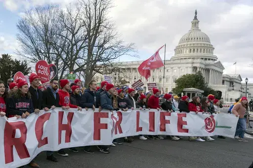 Anti-abortion activists march outside of the U.S. Capitol during the March for Life in Washington, Friday, Jan. 20, 2023. House Republicans this month have begun to push a series of policy changes around abortion, seeking to build on the work of anti-abortion advocates who helped catapult the issue successfully to the Supreme Court last year. (AP Photo/Jose Luis Magana, File)