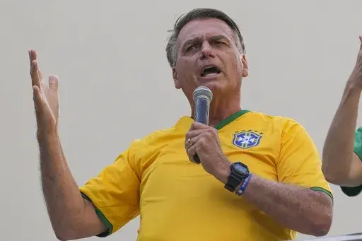 Former President Jair Bolsonaro addresses supporters during a rally in Sao Paulo, Brazil, Feb. 25, 2024. (AP Photo/Andre Penner, File)