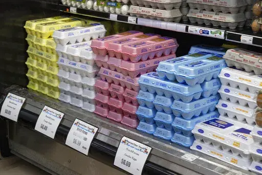 Cartons of eggs are on display at HarvesTime Foods on Thursday, Jan. 5, 2023, in Chicago. U.S. Sen. Jack Reed sent a letter Tuesday, Jan. 24, asking for the Federal Trade Commission to investigate whether egg prices have been improperly manipulated by producers. (AP Photo/Teresa Crawford, File)