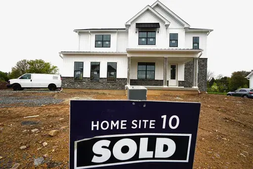 A home under construction marked as "SOLD" at a development in Eagleville, Pa., is shown on Friday, April 28, 2023. The United States is slogging through a housing affordability crisis that was decades in the making. The shortage pours cold water on President Joe Biden's assurances that the U.S. economy is strong and underscores the degree to which Republican presidential candidate, former President Donald Trump, has largely overlooked the issue. (AP Photo/Matt Rourke, File)
