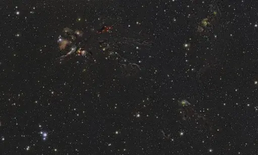 This image provided by European Southern Observatory shows the L1688 region in the Ophiuchus constellation. Astronomers have created a stunning mosaic of stellar nurseries hiding in our galactic backyard. The montage, published Thursday, May 11, 2023, reveals five vast star-forming regions less than 1,500 light-years away. T(European Southern Observatory/Meingast via AP)