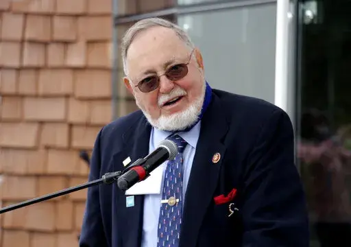 In this Aug. 26, 2020, file photo, U.S. Rep. Don Young, an Alaska Republican, speaks during a ceremony in Anchorage, Alaska. Young, the longest-serving member of Alaska’s congressional delegation, died Friday, March 18, 2022. He was 88. (AP Photo/Mark Thiessen, File)