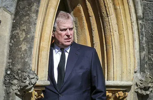 Britain's Prince Andrew appears at the Royal Chapel at Windsor, following the death announcement of his father Prince Philip, April 11, 2021, in England. Prince Andrew has lost another ceremonial honor as groups throughout Britain cut ties to the royal disgraced by allegations of sexual misconduct. Councilors in the northern city of York on Wednesday night, April 27, 2022 voted unanimously to withdraw the prince’s status as a “freeman of the city.” The honor was awarded to Andrew in 1987 a