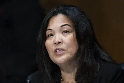 Julie Su, of Calif., speaks during a hearing of the Senate Health, Education, Labor and Pensions Committee for her to be Deputy Secretary of Labor, on Capitol Hill, March 16, 2021, in Washington. President Joe Biden is nominating Julie Su, the current deputy and former California official, as his next Labor Secretary, replacing the departing incumbent, former Boston mayor Marty Walsh. (AP Photo/Alex Brandon, File)