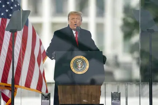 President Donald Trump speaks during a rally protesting the electoral college certification of Joe Biden as President in Washington, Jan. 6, 2021. On the day of the Capitol riot that shook American democracy, there are no official White House phone notations from about 11 a.m. to about 7 p.m. While that leaves holes in the record, a lot of publicly available information has surfaced about what Trump did do and say. (AP Photo/Evan Vucci, File)