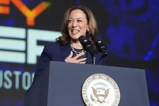 Vice President Kamala Harris delivers remarks at a Sigma Gamma Rho Sorority gathering in Houston, July 31, 2024, in Houston. (AP Photo/LM Otero, File)