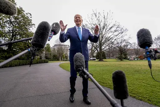 President Joe Biden speaks to members of the media before boarding Marine One on the South Lawn of the White House in Washington, Tuesday, Jan. 30, 2024. Occupants of the White House have grumbled over news coverage practically since the place was built. Now it's Biden's turn: With a re-election campaign underway, there are signs that those behind the president are starting to more aggressively and publicly challenge how he is portrayed. (AP Photo/Andrew Harnik, File)