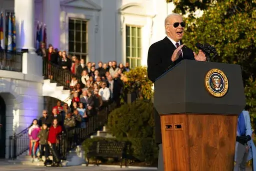 President Joe Biden speaks during a bill signing ceremony for the Respect for Marriage Act, Tuesday, Dec. 13, 2022, on the South Lawn of the White House in Washington. (AP Photo/Patrick Semansky)