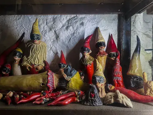 Some auspicious Neapolitan horns are displayed inside Italian sculptor Lello Esposito's art gallery in Naples, Wednesday, Feb. 12, 2025. (AP Photo/Giada Zampano)