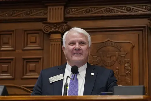 Speaker of the Georgia House Jon Burns, R-Newington, presides before the State of the State speech, Thursday, Jan. 11, 2024, in Atlanta. Burns said on Tuesday, Feb. 20, 2024, that he favors a commission to explore expanded health care coverage in the future, indicating that Burns won't seek to expand Medicaid in 2024. (AP Photo/Brynn Anderson)
