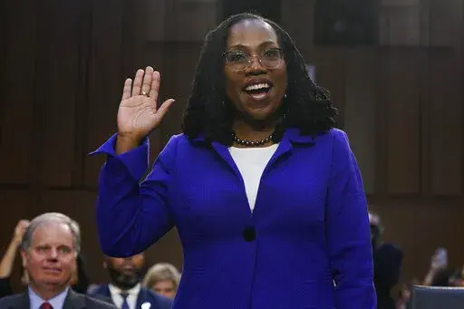Supreme Court nominee Judge Ketanji Brown Jackson is sworn in for her confirmation hearing before the Senate Judiciary Committee Monday, March 21, 2022, on Capitol Hill in Washington. (AP Photo/Jacquelyn Martin)