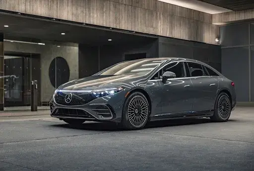 This photo provided by Mercedes-Benz shows the 2023 EQS Sedan, a large electric luxury vehicle with an EPA-estimated range of up to 350 miles. (Courtesy of Mercedes-Benz USA via AP)