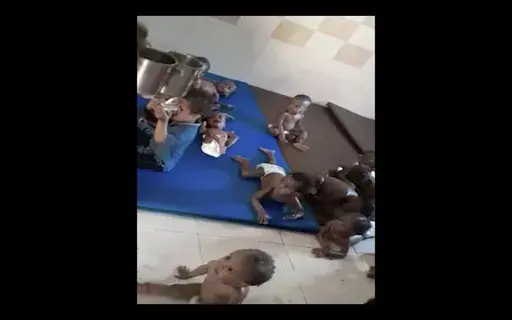 This image taken from video shows toddlers in the Foster Home for Orphans in Khartoum, Sudan, May 2023. At least 60 infants, toddlers and older children perished over the past six weeks while trapped in horrific conditions in the orphanage in Sudan's capital as fighting raged outside. (AP Photo/Heba Abdalla)