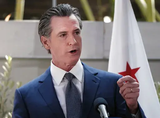 California Governor Gavin Newsom answers questions at a news conference in Los Angeles, on June 9, 2022. California Gov. Newsom, Washington Gov. Jay Inslee and Oregon Gov. Kate Brown on Friday, June 24, 2022, vowed to protect reproductive rights and help women who travel to the West Coast seeking abortions following the Supreme Court's decision to overturn Roe v. Wade. (AP Photo/Richard Vogel, File)
