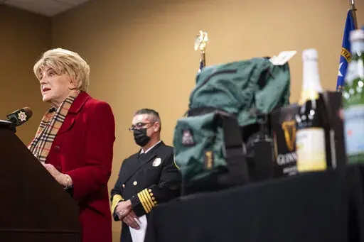 Las Vegas Mayor Carolyn Goodman speaks during a press conference discussing preparations for the upcoming Las Vegas New Year's Eve celebration, at the Las Vegas Metropolitan Police Department headquarters in Las Vegas, Wednesday, Dec. 29, 2021. (Erik Verduzco/Las Vegas Review-Journal via AP)