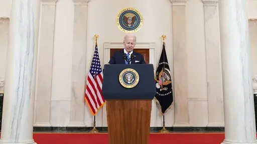President Joe Biden speaks at the White House in Washington, Friday, June 24, 2022, after the Supreme Court overturned Roe v. Wade. (AP Photo/Andrew Harnik)