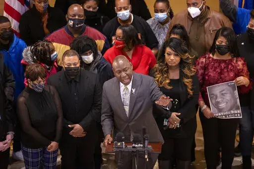 Attorney Ben Crump speaks during a press conference with the family of Amir Locke to demand the abolishment of no-knock warrants Thursday, Feb. 10, 2022, at Minnesota State Capitol in St. Paul, Minn. (Carlos Gonzalez/Star Tribune via AP)