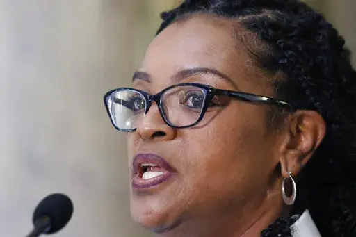 Legislative Black Caucus Chairman, Sen. Angela Turner Ford, D-West Point, discusses specific concerns the group has regarding use of $1.25 billion in federal coronavirus stimulus money during a press briefing at the statehouse on May 1, 2020, in Jackson, Miss. Ford on Wednesday, Jan. 11, 2023, said that the Black Caucus agenda includes a push to ease the restoration of voting rights for former inmates, expand Medicaid, provide oversight for welfare spending and ensure that all parts of the state