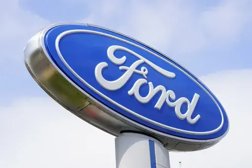 A Ford sign is shown at a dealership in Springfield, Pa., Tuesday, April 26, 2022. Ford Motor Co. is recalling certain 2004 to 2006 Ranger vehicles, Friday, May 5, 2023, because replacement front passenger air bag inflators may have been installed incorrectly. The National Highway Traffic Safety Administration said in a letter that the recall includes 231,942 vehicles. (AP Photo/Matt Rourke, File)