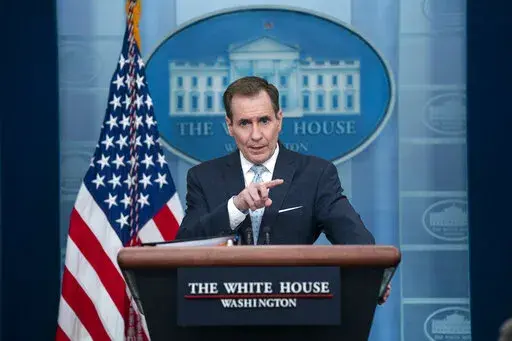 National Security Council spokesman John Kirby speaks during a press briefing at the White House, Monday, Feb. 13, 2023, in Washington. (AP Photo/Evan Vucci)