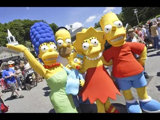 Characters from The Simpsons pose before the premiere of "The Simpsons Movie", Springfield, Vermont, July 21, 2007. Walt Disney Co. has been recently removed an episode from cartoon series The Simpsons that included a reference to “forced labor camps” in China from its streaming service in Hong Kong. (AP Photo)