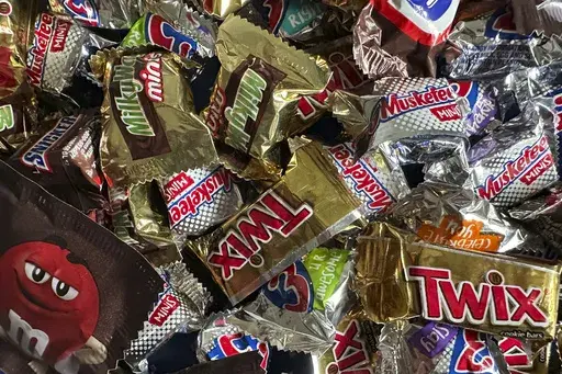 An assortment of Halloween candy is shown in this photo taken on Friday, Oct. 27, 2023 in New York. For the second year in a row, U.S. shoppers are seeing double-digit inflation in the candy aisle. (AP Photo/Peter Morgan)
