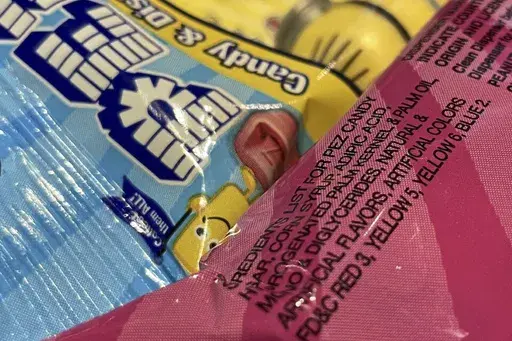 Pez candy, which contains red dye no. 3, is on display at a store in Lafayette, Calif., March 24, 2023. (AP Photo/Haven Daley, File)