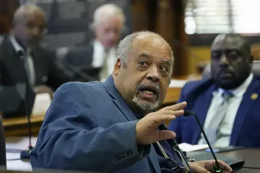 Mississippi state Rep. Earle Banks, D-Jackson, asks a question at the Mississippi state Capitol in Jackson, Miss., Oct. 18, 2022. Federal court documents unsealed on May 4, 2023, show Banks has been charged with willfully making a false statement on a tax return for allegedly failing to report more than $500,000 of income from the sale of real estate in 2018. (AP Photo/Rogelio V. Solis, File)