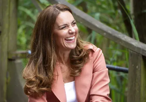 Britain's Kate, the Duchess of Cambridge visits the Urban Nature Project at the Natural History Museum, in London, June 22, 2021. The Duchess of Cambridge, who turns 40 on Sunday Jan. 9, 2022, has emerged as Britain’s reliable royal. After Prince Harry and Meghan’s stormy departure to California in 2020, the death of Prince Philip last year, and now sex abuse allegations against Prince Andrew, the former Kate Middleton remains in the public eye as the smiling mother of three who can comfort 