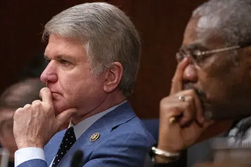 Chair of the House Foreign Affairs Committee Rep. Michael McCaul, R-Texas, left, and Ranking Member Rep. Gregory Meeks, D-N.Y., attend a full committee hearing about China, Tuesday, Feb. 28, 2023, on Capitol Hill in Washington. (AP Photo/Jacquelyn Martin)