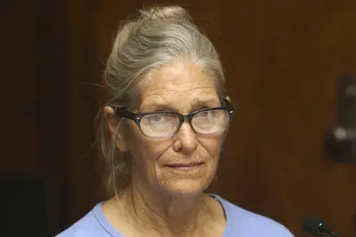 Leslie Van Houten attends her parole hearing at the California Institution for Women Sept. 6, 2017 in Corona, Calif. California Gov. Gavin Newsom said Friday, July 7, 2023, that he will not fight a state appeals court decision that Van Houten should be let out on parole. (Stan Lim/Los Angeles Daily News via AP, Pool, File)