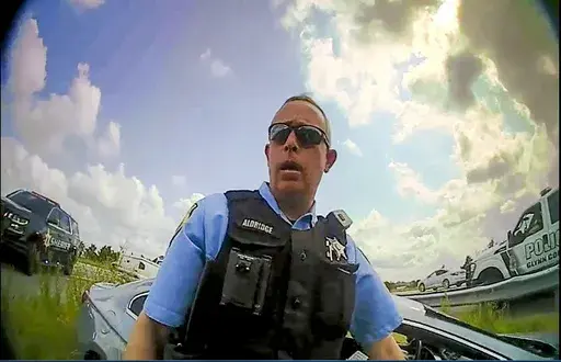 This still image from a deputy’s body camera video provided by the Camden County Sheriff's Office shows Staff Sgt. Buck Aldridge following a chase and arrest on June 24, 2022. Aldridge was placed on administrative pending an investigation after he fatally shot Leonard Cure on Oct. 16, 2023, in Camden County, Georgia. The deputy shot the Black man at point-blank range during a traffic stop after the man, who had been wrongfully imprisoned years ago, grabbed the officer by the neck and was forci