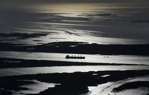 In this aerial photo, a cargo ship plies up the Mississippi River towards New Orleans in Plaquemines Parish, La., Tuesday, March 31, 2015. LSU and Tulane University are receiving a $22 million award from the National Academy of Sciences, Engineering and Medicine to lead a consortium seeking ways to save the ecologically fragile Lower Mississippi River Delta, the universities announced Wednesday, Nov. 1, 2023. (AP Photo/Gerald Herbert, File)