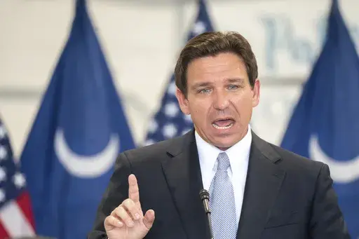 Florida Governor and Republican presidential candidate Ron DeSantis speaks during a press conference at the Celebrate Freedom Foundation Hangar in West Columbia, S.C. July 18, 2023. For DeSantis, Tuesday was supposed to mark a major moment to help reset his stagnant Republican presidential campaign. But yet again, the moment was overshadowed by Donald Trump. The former president was the overwhelming focus for much of the day as DeSantis spoke out at a press conference and sat for a highly antici