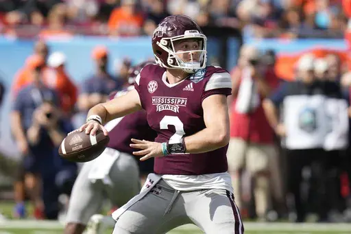 Mississippi State quarterback Will Rogers plays against Illinois during the first half of the ReliaQuest Bowl NCAA college football game Monday, Jan. 2, 2023, in Tampa, Fla. Mississippi State opens their season at home against Southeastern Louisiana on Sept. 2. (AP Photo/Chris O'Meara, File)