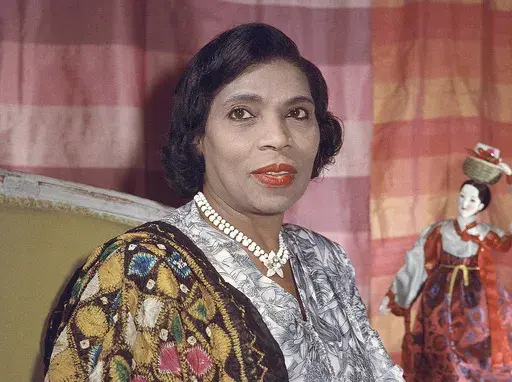Singer Marian Anderson, a member of the U.S. delegation to the United Nations, appears in her New York apartment on Aug. 5, 1958. (AP Photo, File)