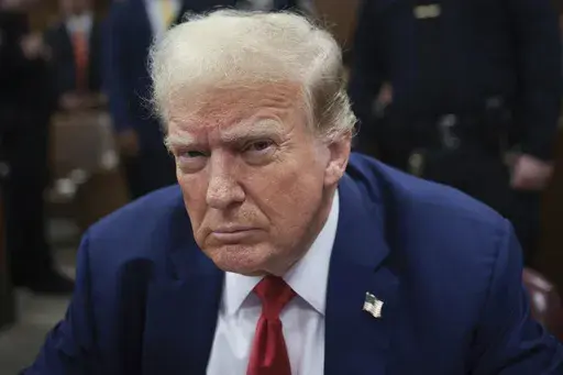 Former President Donald Trump attends his trial at the Manhattan Criminal court, Monday, May 6, 2024, in New York. (Win McNamee/Pool Photo via AP)