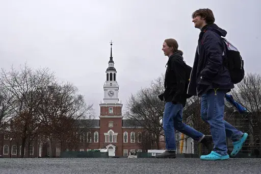 Students cross the campus of Dartmouth College, March 5, 2024, in Hanover, N.H. While tax pros say it's great for college students to start filing their own forms, parents and students should double-check everything carefully before anyone pushes the "submit" button. (AP Photo/Robert F. Bukaty, File)