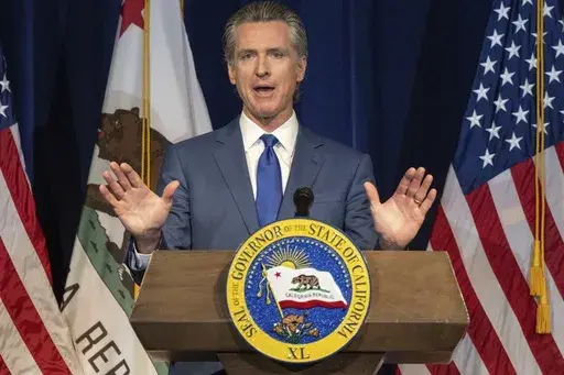 California Gov. Gavin Newsom speaks during a news conference on Friday, May 12, 2023, in Sacramento, Calif. Newsom has been in touch with all sides of the strike impacting Hollywood, his office said Wednesday, July 26. But so far, neither the studio executives nor actors and writers have shown formal interest in inviting him to help mediate the dispute. (Hector Amezcua/The Sacramento Bee via AP, File)