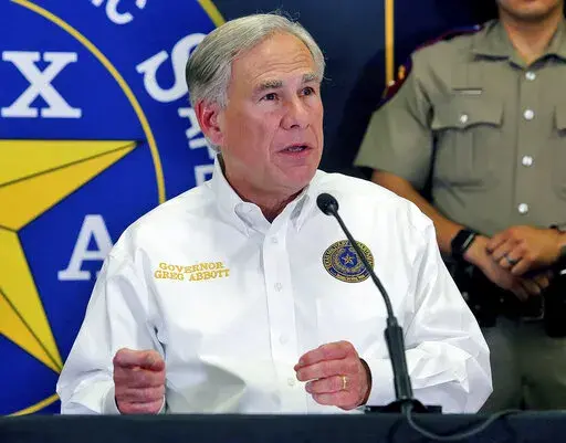 Texas Gov. Greg Abbott speaks during a news conference April 6, 2022, in Weslaco, Texas. Forty years after the U.S. Supreme Court upheld the right to a public education for all students regardless of legal status, Abbott says that decision is a longstanding precedent worth challenging. The Republican is raising the idea of Texas mounting a renewed challenge over school funding for children living in the U.S. without legal authorization. (Joel Martinez/The Monitor via AP, File)