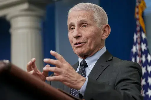 Dr. Anthony Fauci, former director of the National Institute of Allergy and Infectious Diseases, speaks during a press briefing at the White House, Tuesday, Nov. 22, 2022, in Washington. On Friday, April 28, 2023, The Associated Press reported on stories circulating online incorrectly claiming Fauci “admitted” in a recent interview that face masks were a “failure.” (AP Photo/Patrick Semansky, File)