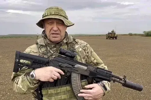 In this image taken from video released by Razgruzka_Vagnera telegram channel on Monday, Aug. 21, 2023, Yevgeny Prigozhin, head of the Wagner Group military company, speaks at an unknown location. Prigozhin's presumed death in a plane crash along with some of his top lieutenants raises uncertainty about the mercenary group’s future. (Razgruzka_Vagnera zka_Vagnera telegram channel via AP, File)