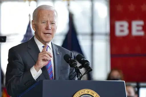 President Joe Biden speaks at an event to promote his infrastructure agenda at University of Wisconsin-Superior, Wednesday, March 2, 2022, in Superior, Wis. (AP Photo/Patrick Semansky)