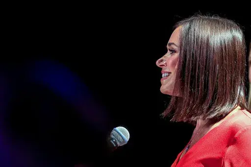 U.S. Republican Senate candidate Katie Britt speaks to supporters after securing the nomination during a runoff against Congressman Mo Brooks on Tuesday, June 21, 2022, in Montgomery, Ala. (AP Photo/Butch Dill)