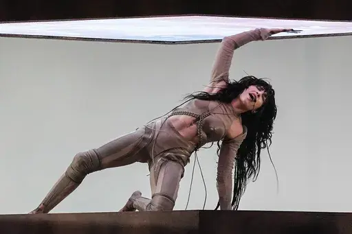 Loreen of Sweden performs during a dress rehearsal for the first semifinal at the Eurovision Song Contest at the M&S Bank Arena in Liverpool, England, Monday, May 8, 2023. (AP Photo/Martin Meissner)